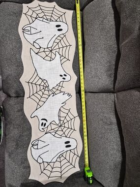 cupcakes & cashmere Beige and White Ghosts Halloween Table Runner